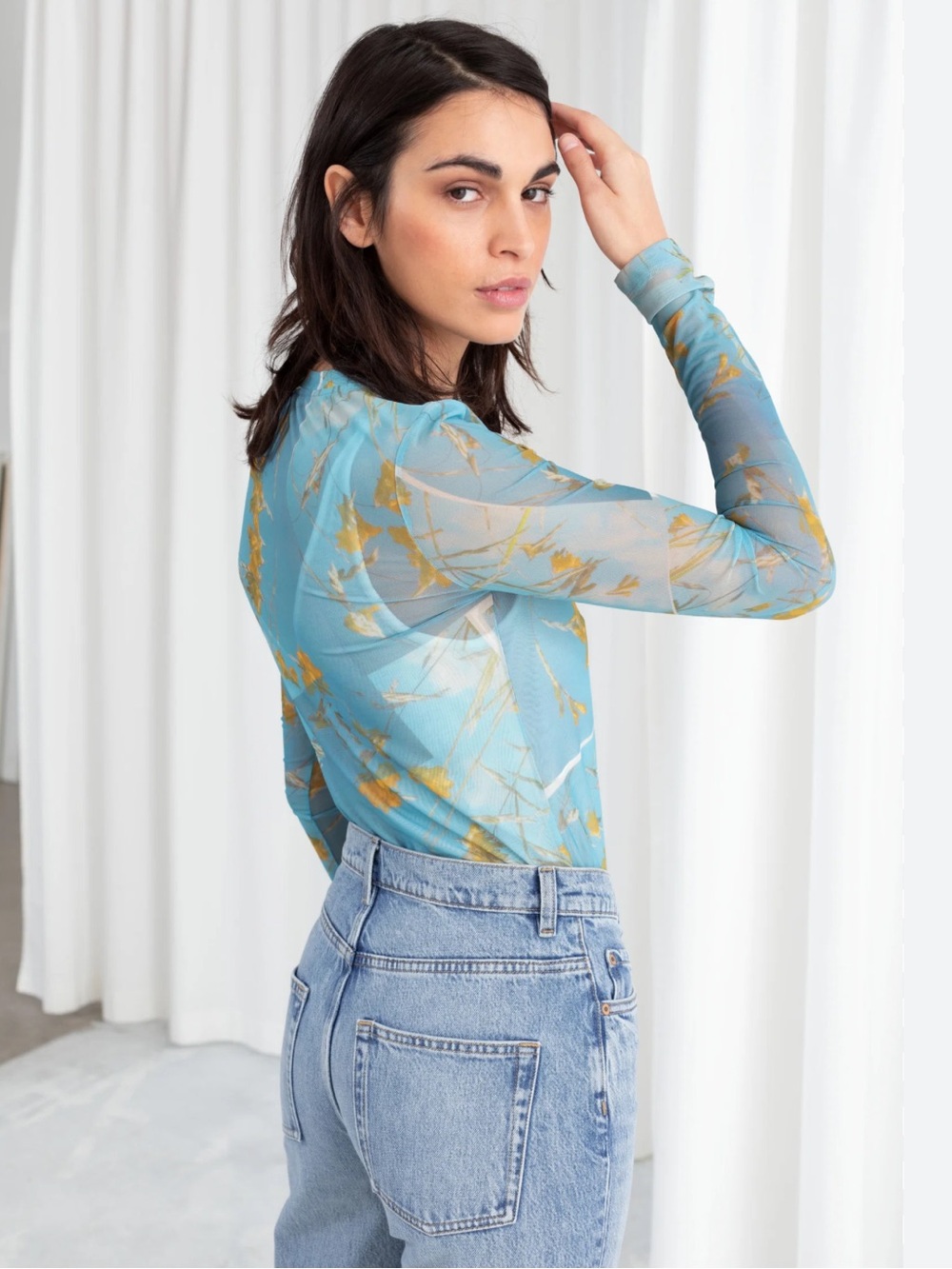 & Other Stories Floral Sheet Mesh Top